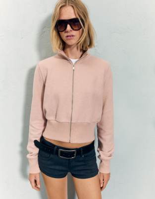 Bershka - Sweatshirt in Rosa mit Reißverschluss
