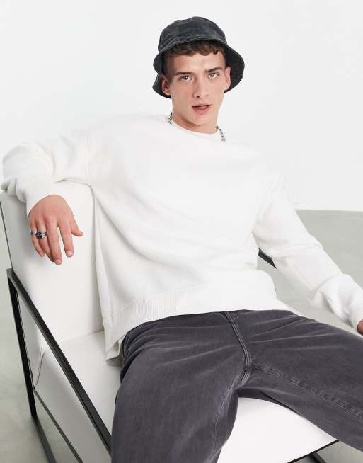 Bershka – Sweatshirt in Weiß mit Rundhalsausschnitt