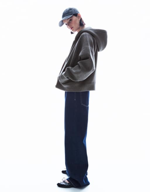 Bershka – Sweatshirt-Jacke aus neoprenartigem Material in Grau mit Reißverschluss und Oversize-Passform, 2 von 4