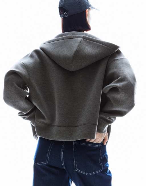 Bershka – Sweatshirt-Jacke aus neoprenartigem Material in Grau mit Reißverschluss und Oversize-Passform, 3 von 4