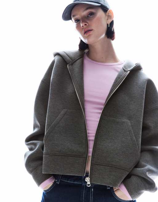 Bershka – Sweatshirt-Jacke aus neoprenartigem Material in Grau mit Reißverschluss und Oversize-Passform, 4 von 4