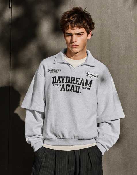 Bershka sweatshirt med dubbelärmseffekt, polokrage, ljusgrå - view 1