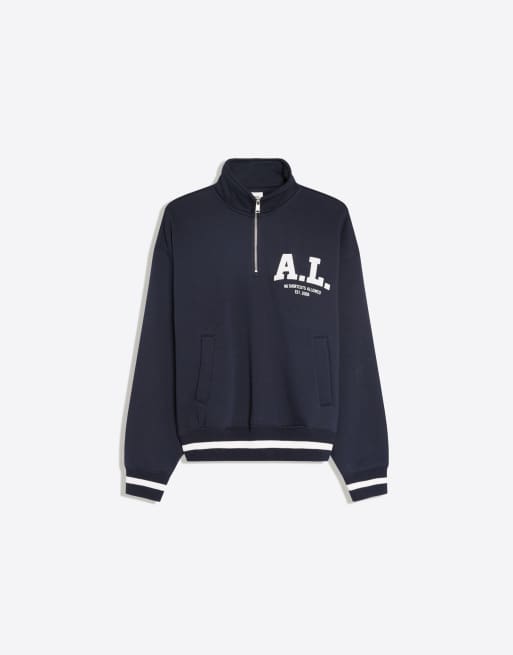 Bershka sweatshirt med halv lynlås og patch i blå, 5 af 6