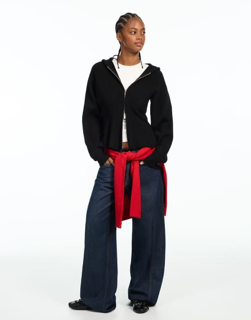 Bershka sweatshirt med hætte og peplum i sort, 5 af 6