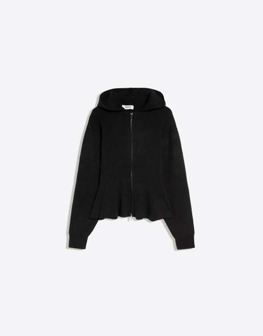 Bershka sweatshirt med hætte og peplum i sort, 6 af 6
