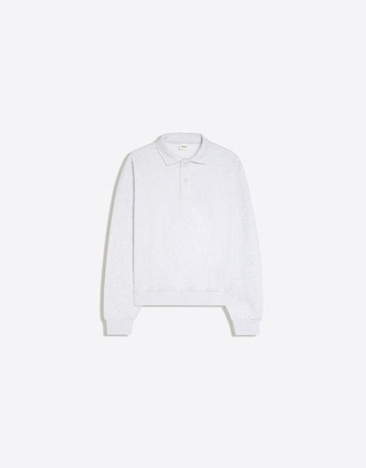 Bershka sweatshirt med knaplukket polokrave i lysegrå, 5 af 6