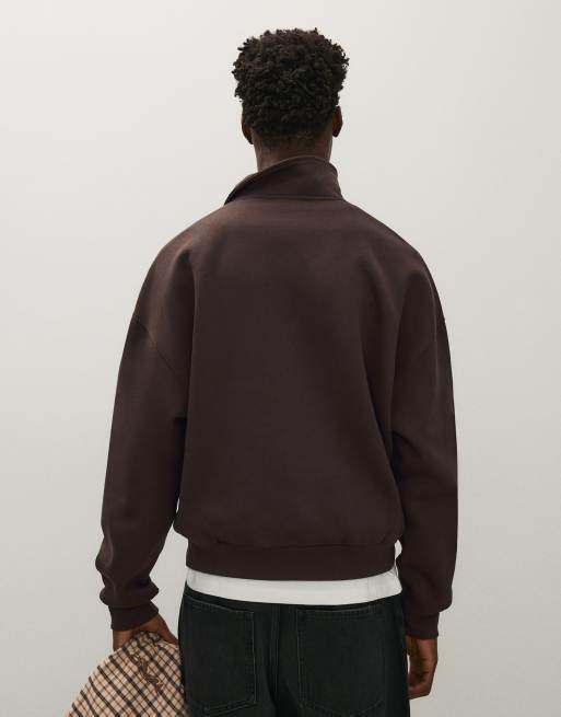 Bershka sweatshirt med knappar och polokrage i brun, 3 av 5