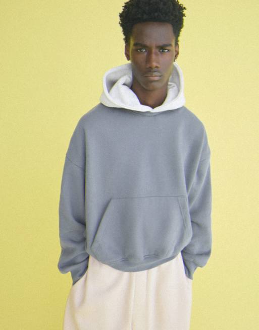 Bershka sweatshirt med kontrast-hætte i mellemblå, 4 af 6