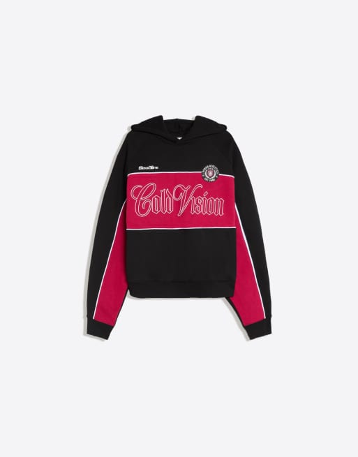 Bershka sweatshirt med kontrastprint og hætte i sort, 5 af 6
