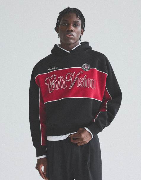 Bershka sweatshirt med kontrasttryck och huva i svart - view 1