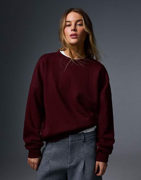 Bershka sweatshirt med rund hals i burgundy - view 1
