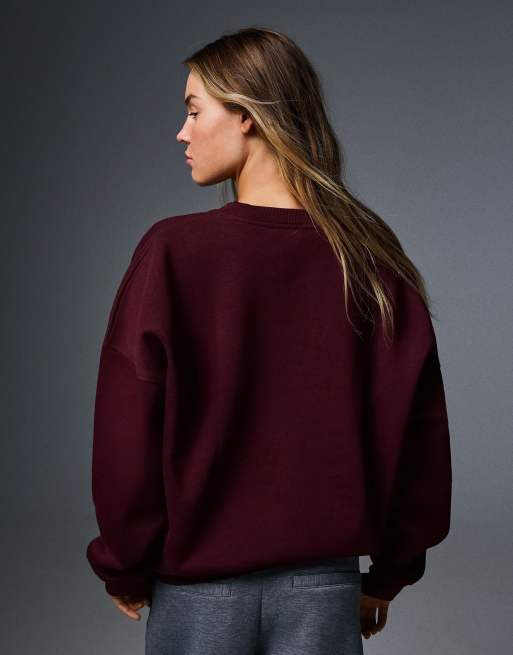 Bershka sweatshirt med rund hals i burgundy, 3 af 5