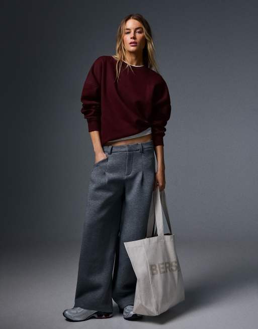 Bershka sweatshirt med rund hals i burgundy, 4 af 5