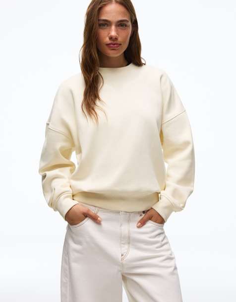 Bershka sweatshirt med rund hals i hvid - view 1