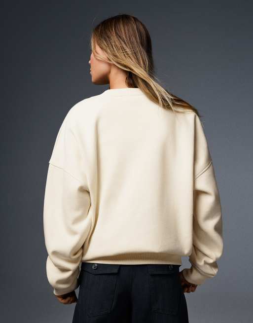 Bershka sweatshirt med rund hals i hvid, 3 af 5