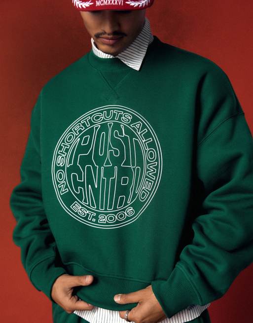Bershka sweatshirt med rund halsringning och tryck i grönt, 3 av 6