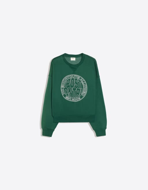 Bershka sweatshirt med rund halsringning och tryck i grönt, 6 av 6