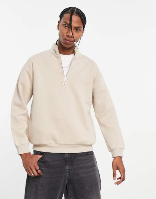 Bershka - Sweatshirt met 1/4 rits in beige, exclusief bij ASOS