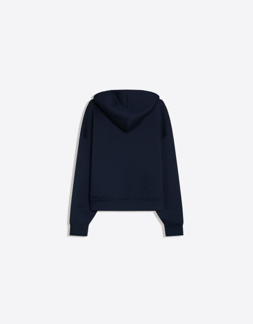 Bershka sweatshirt met capuchon en contrasterende print in marineblauw, 7 van 7