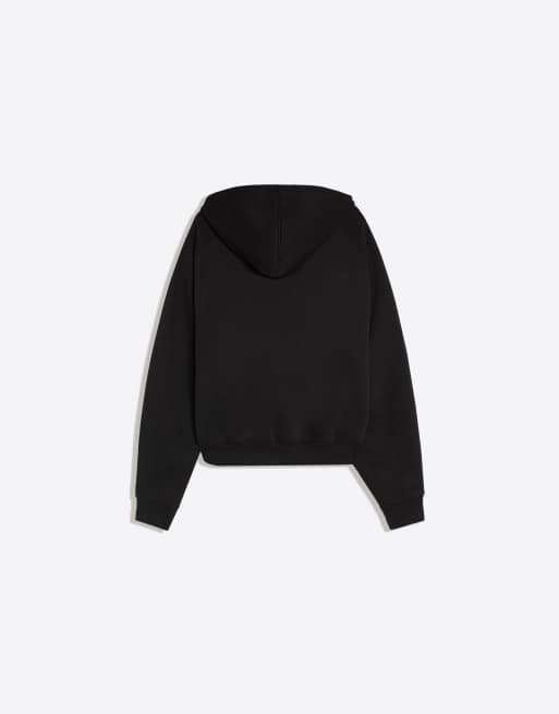 Bershka sweatshirt met capuchon en contrasterende print in zwart, 6 van 6