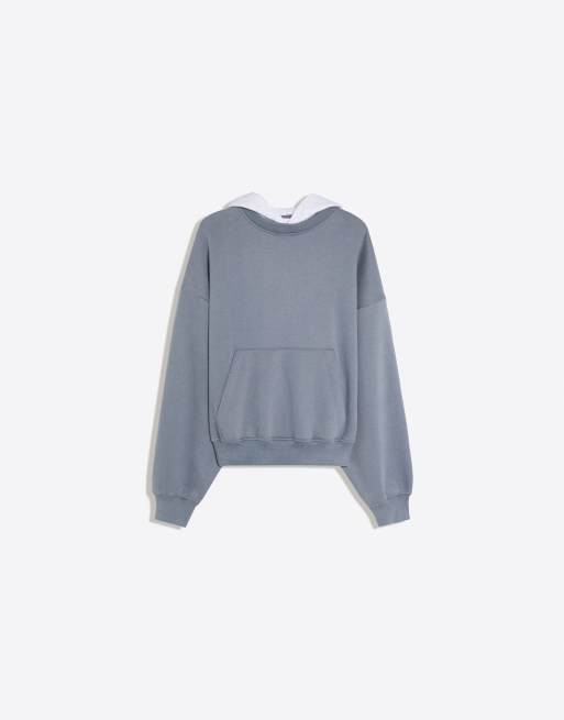 Bershka sweatshirt met contrasterende capuchon in middenblauw, 5 van 6