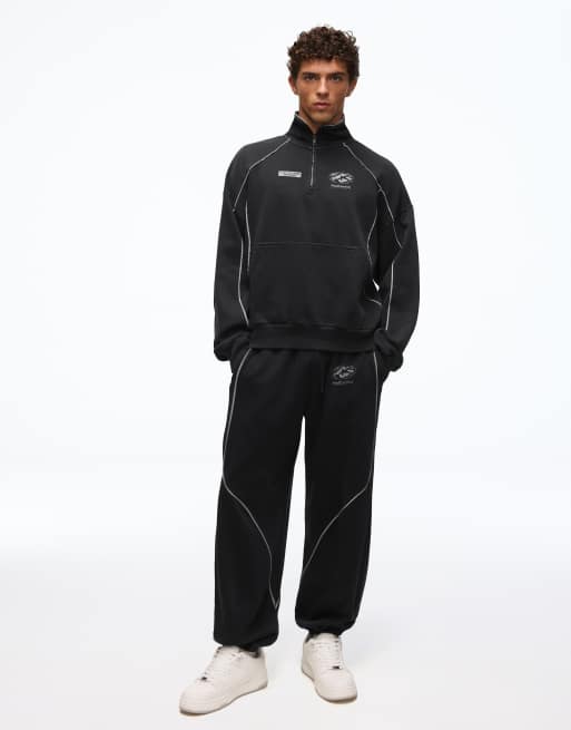 Bershka sweatshirt met halve rits en bies in zwart, 3 van 5