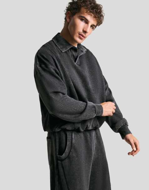 Bershka - Sweatshirt met oversized polokraagje in zwart en wit - view 1