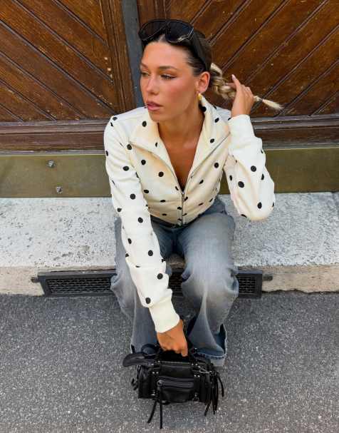 Bershka sweatshirt met polkadotprint en rits in ecru - view 1
