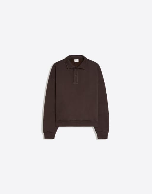 Bershka sweatshirt met polokraag en knoopsluiting in bruin, 5 van 5