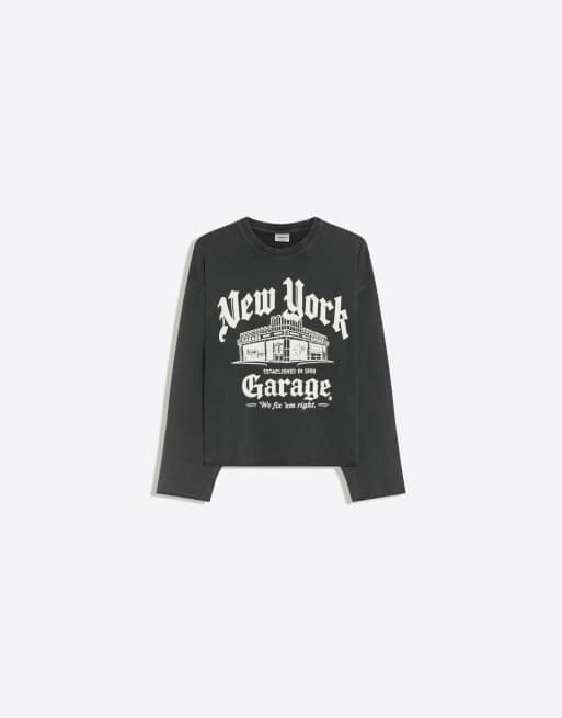 Bershka sweatshirt met ronde hals en print in zwart, 5 van 5