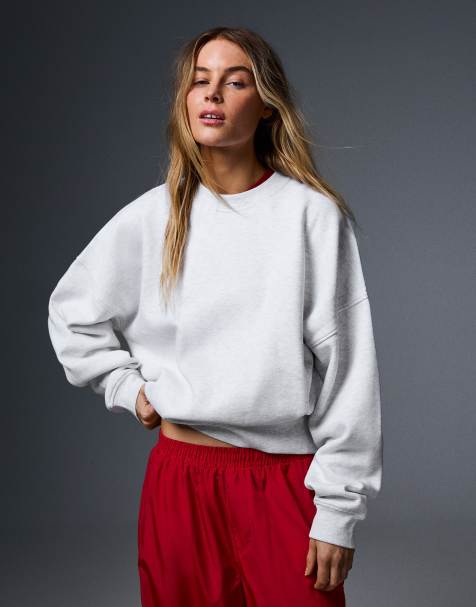Bershka sweatshirt met ronde hals in lichtgrijs - view 1