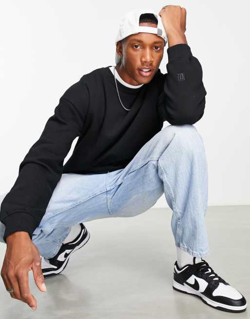 Bershka - Sweatshirt met ronde hals in zwart, 4 van 4