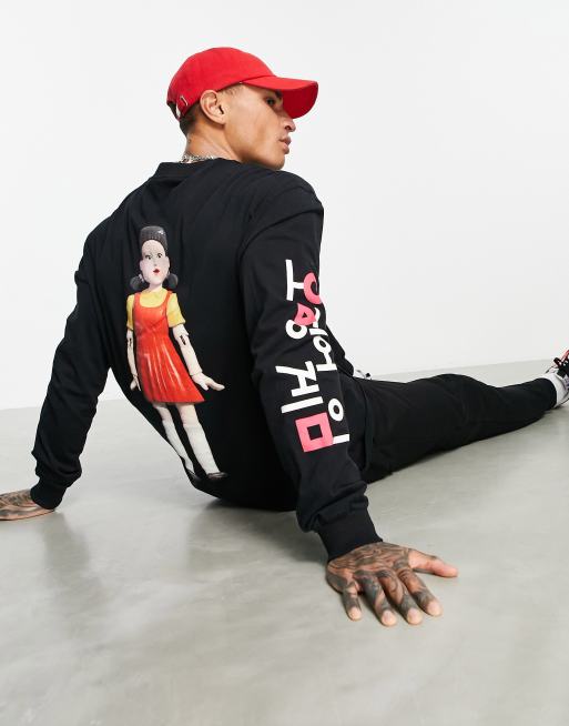 Bershka - Sweatshirt met 'Squid Game'-print in zwart 