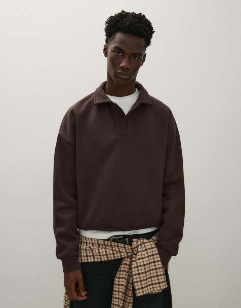Bershka Sweatshirt mit geknöpftem Polokragen in Braun - view 1