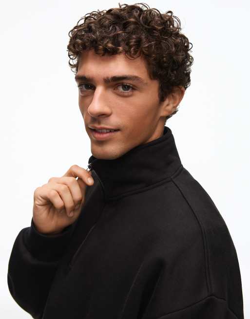 Bershka Sweatshirt mit halbem Reißverschluss in Schwarz, 4 von 5