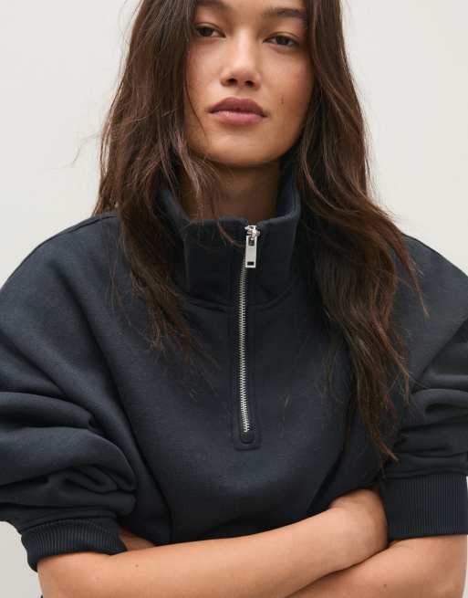 Bershka Sweatshirt mit hohem Kragen und Reißverschluss in Marineblau, 4 von 5