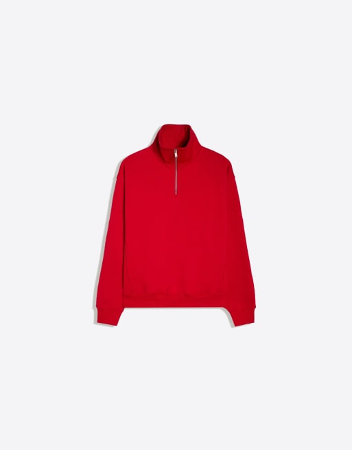 Bershka Sweatshirt mit hohem Kragen und Reißverschluss in Rot, 5 von 5