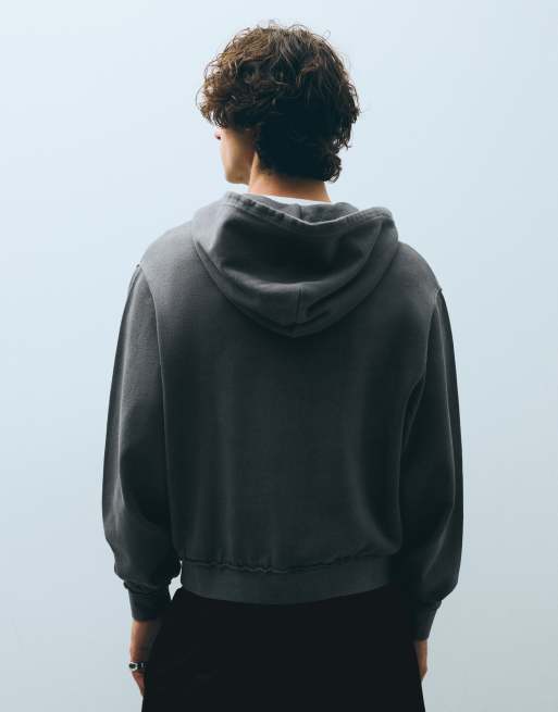 Bershka Sweatshirt mit Nieten, Reißverschluss und Kapuze in Schwarz, 3 von 5