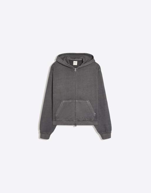 Bershka Sweatshirt mit Nieten, Reißverschluss und Kapuze in Schwarz, 5 von 5