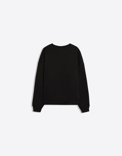 Bershka Sweatshirt mit Rundhalsausschnitt in Schwarz, 5 von 5