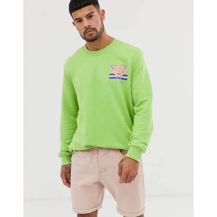 Bershka sweatshirt with Coca Cola print in lime green ASOS