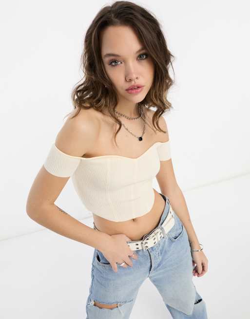 White ribbed 2025 bardot top