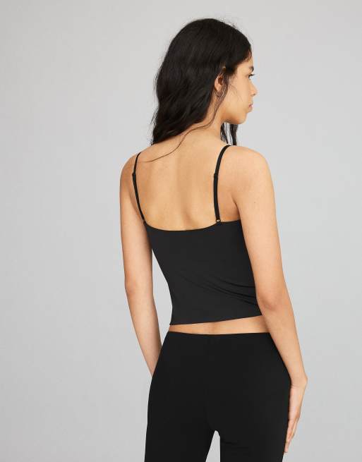 Bershka Sweetheart neckline camisole top in black, 3 of 5