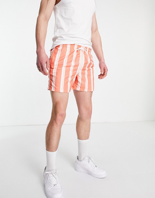 Bershka swim shorts with vertical stripes in orange