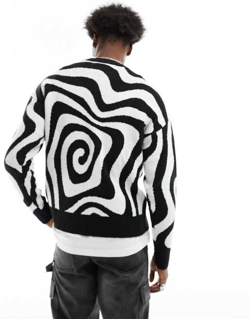 Bershka swirl knitted jumper in black and white