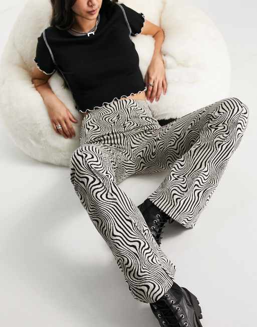 Bershka swirl print flares in monochrome