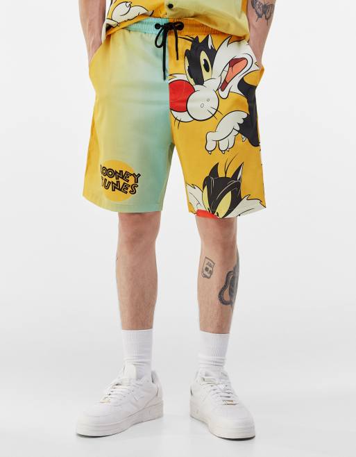 Bershka sylvester print swim shorts co-ord in yellow
