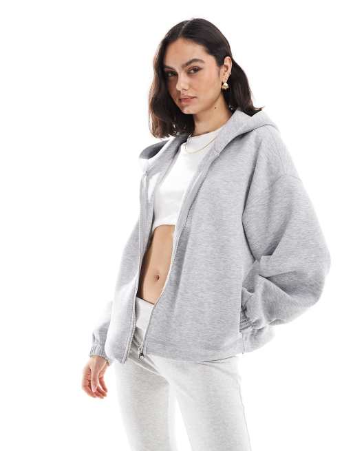 Bershka – Szara melanżowa zapinana na zamek bluza oversize z kapturem