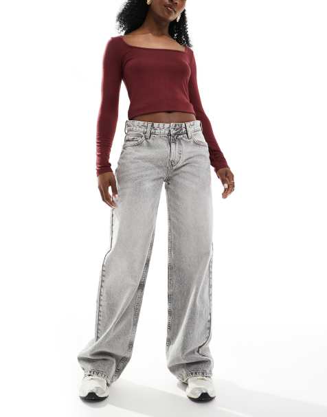 Bershka – Szare sprane jeansy baggy z prostymi nogawkami - view 1
