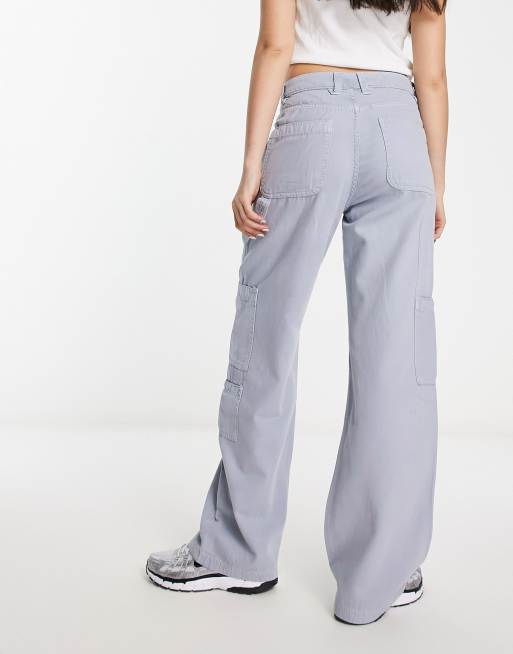 Bershka – Szaroniebieskie spodnie typu carpenter z szerokimi nogawkami, 2 z 4